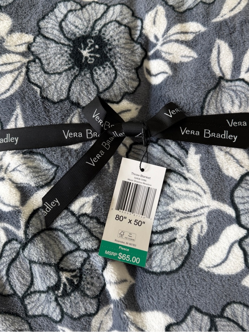 Vera Bradley Moon Shadow Meadow Fleece Throw ~ 80x50